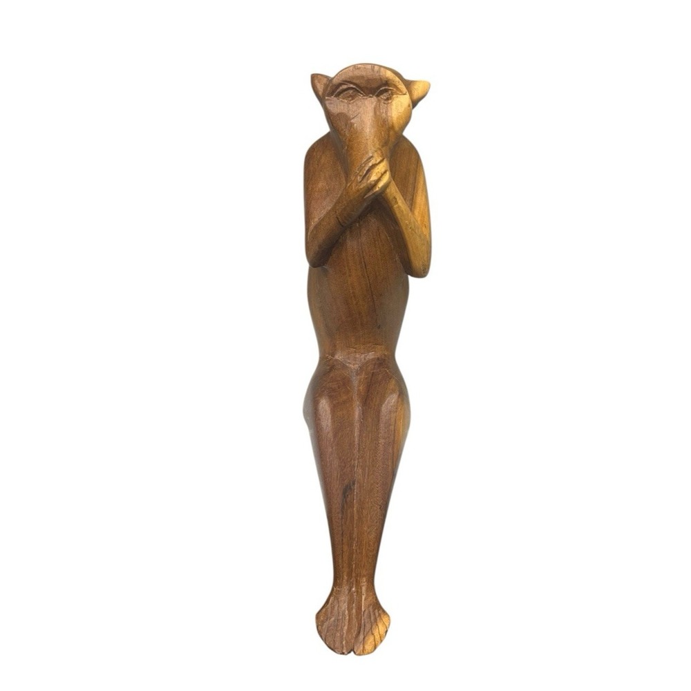 Speak No‎ Evil Monkey Shelf Sitter Wood Carved Decor